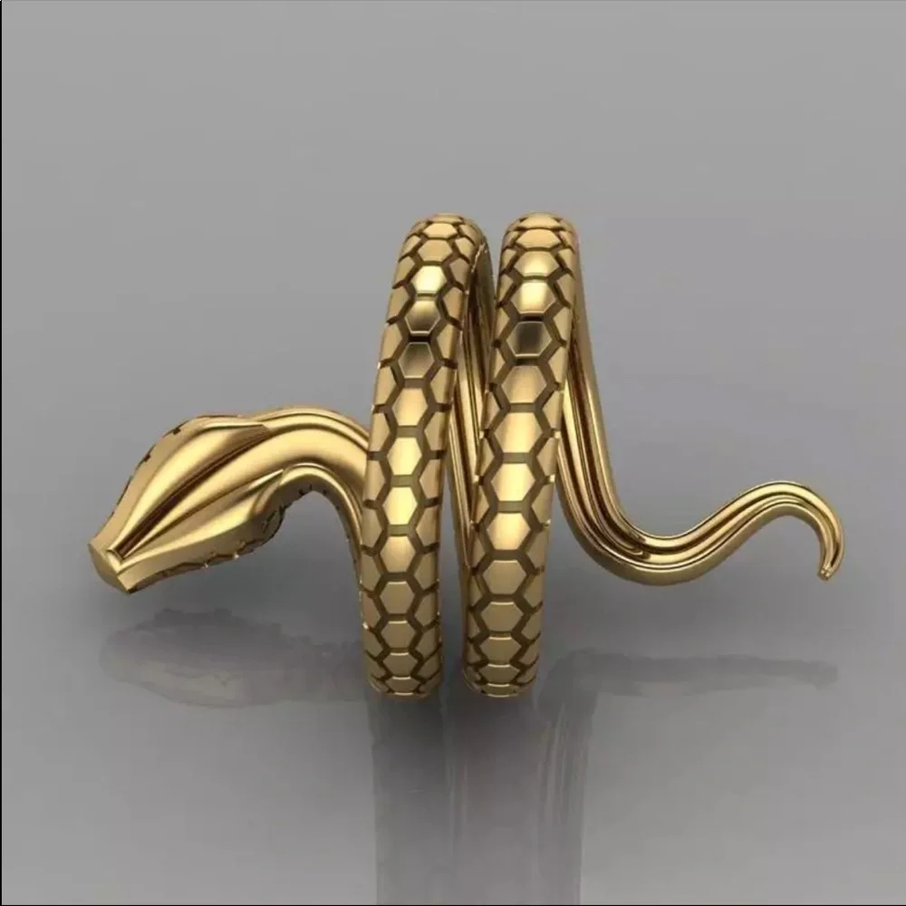 New Yellow Gold Plated ExoticSnake Adjustable Ring - Picture 4 of 5